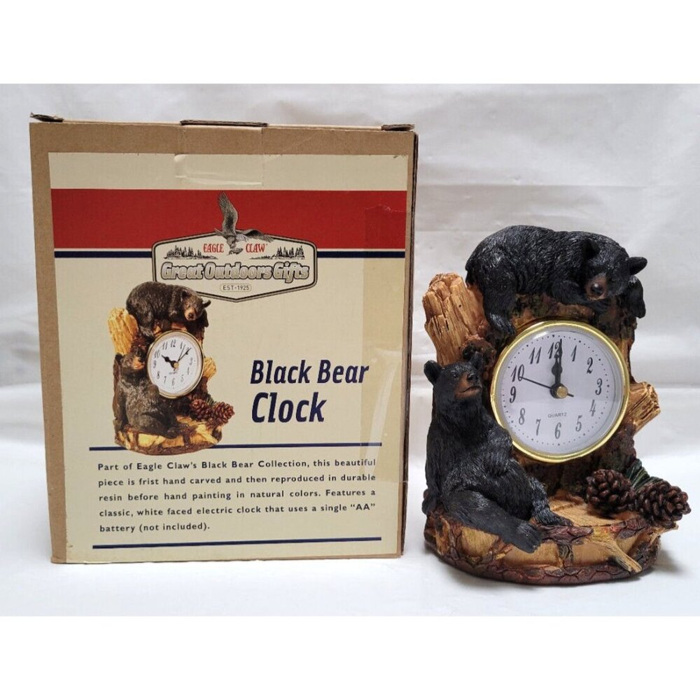 Eagle Claw Great Outdoors Gifts Resin Hand Painted Black Bear Quartz Clock